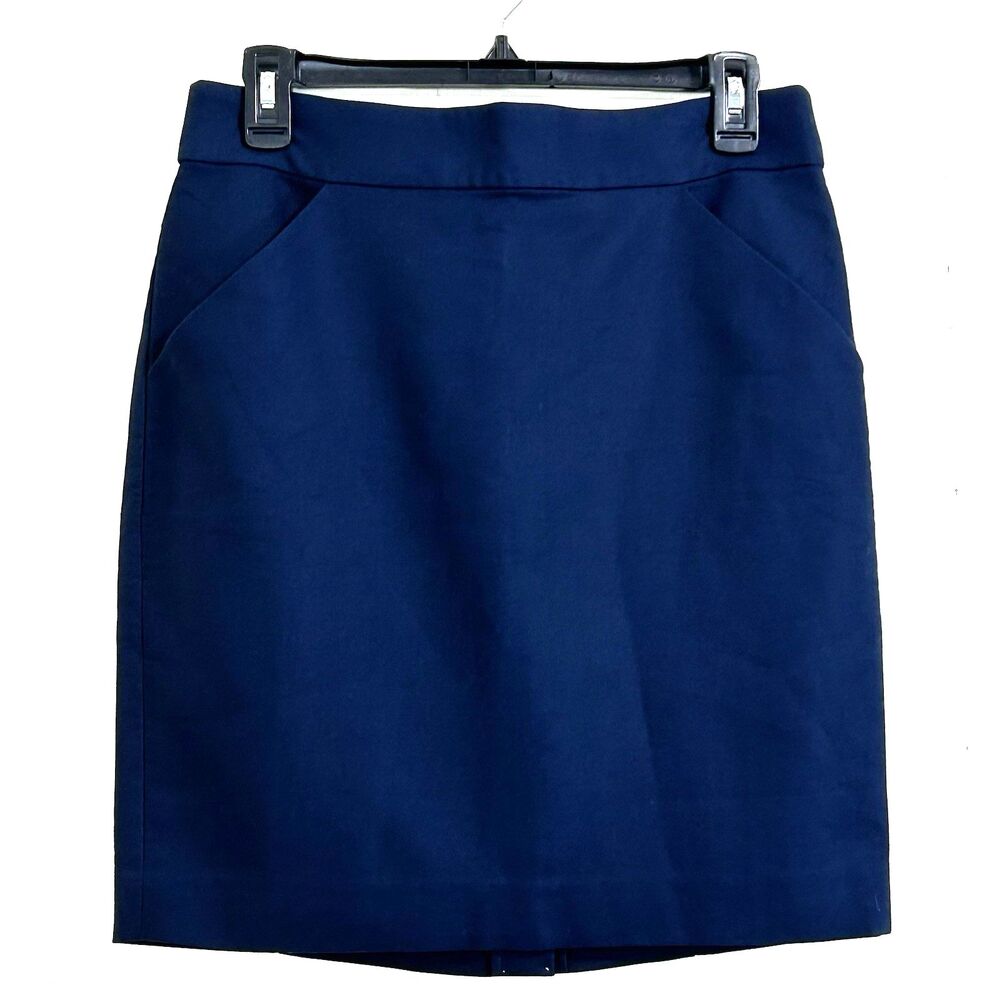 J. Crew New Mini Skirt Size 8 Petite Cotton Navy Blue Pencil Skirt With Pockets